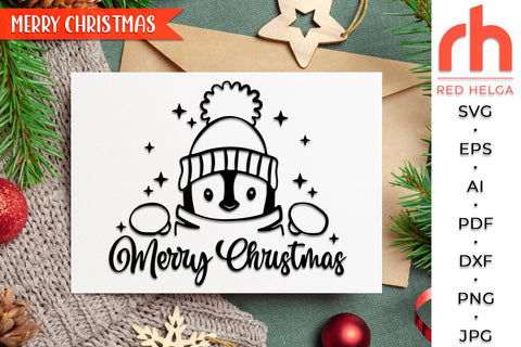 Merry Christmas SVG, Peeping Penguin DXF, Christmas Scene Cut File, Xmas Window Decor, Holiday Design Vector, Winter Theme, Penguin Outline SVG RedHelgaArt 