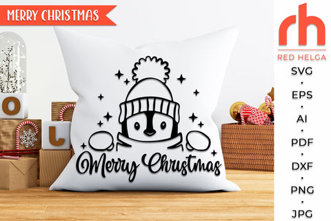 Merry Christmas SVG, Peeping Penguin DXF, Christmas Scene Cut File, Xmas Window Decor, Holiday Design Vector, Winter Theme, Penguin Outline SVG RedHelgaArt 