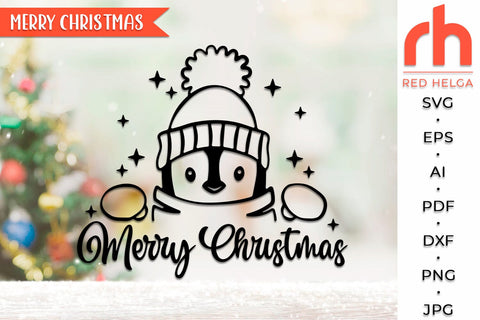 Merry Christmas SVG, Peeping Penguin DXF, Christmas Scene Cut File, Xmas Window Decor, Holiday Design Vector, Winter Theme, Penguin Outline SVG RedHelgaArt 