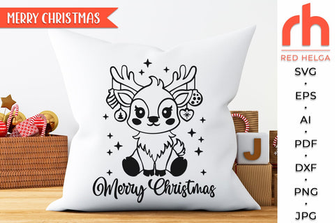 Merry Christmas SVG, Reindeer with Baubles DXF, Xmas Window SVG RedHelgaArt 