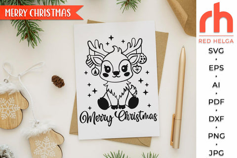Merry Christmas SVG, Reindeer with Baubles DXF, Xmas Window SVG RedHelgaArt 