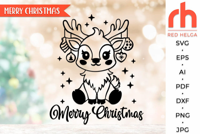 Merry Christmas SVG, Reindeer with Baubles DXF, Xmas Window SVG RedHelgaArt 
