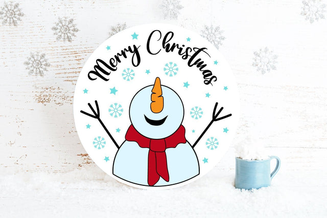 Merry Christmas SVG | Round Sign Snowman SVG Ikonart Design Shop 