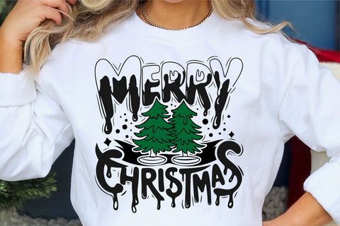 Merry Christmas SVG Trees | Christmas Tree Clipart | Christmas T-shirt Design | Dripping Letters | Gothic Christmas Svg, Png, Dxf SVG TonisArtStudio 
