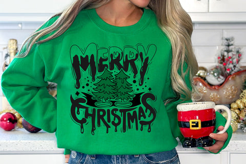 Merry Christmas SVG Trees | Christmas Tree Clipart | Christmas T-shirt Design | Dripping Letters | Gothic Christmas Svg, Png, Dxf SVG TonisArtStudio 