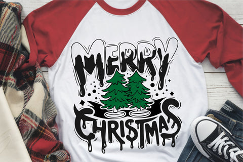 Merry Christmas SVG Trees | Christmas Tree Clipart | Christmas T-shirt Design | Dripping Letters | Gothic Christmas Svg, Png, Dxf SVG TonisArtStudio 