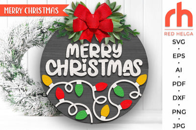 Merry Christmas SVG, Xmas Door Sign Cut File, Layered Hanger SVG RedHelgaArt 
