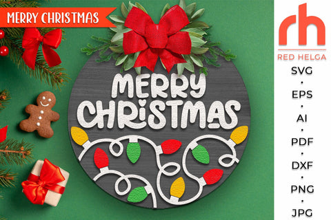 Merry Christmas SVG, Xmas Door Sign Cut File, Layered Hanger SVG RedHelgaArt 