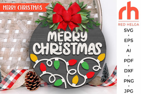 Merry Christmas SVG, Xmas Door Sign Cut File, Layered Hanger SVG RedHelgaArt 