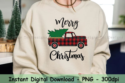 Merry Christmas Tree Buffalo Truck Tree Red Plaid Christmas Holiday Sublimation Design Download, Clipart, Instant Download Sublimation ToriDesigns 