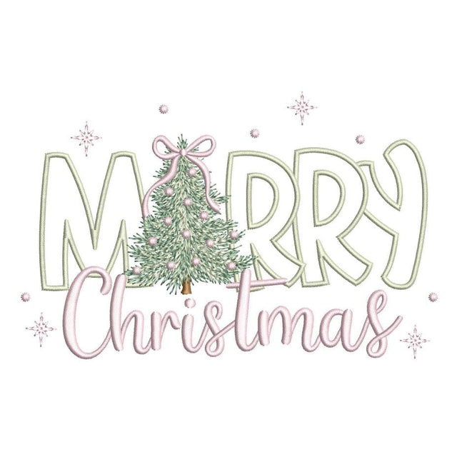 Merry Christmas Tree Coquette Bow Snowflakes Embroidery Design, 4 sizes, Instant Download Embroidery/Applique DESIGNS Nino Nadaraia 