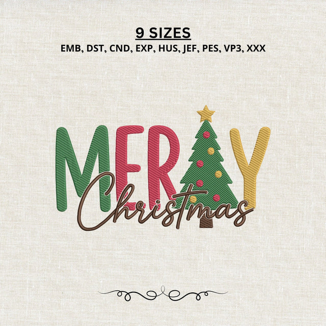 Merry Christmas Tree Embroidery Design – Christmas Typography Tree Alphabet Machine Embroidery File Embroidery/Applique DESIGNS PatternFeed8 