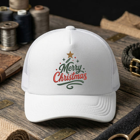 Merry Christmas Tree Embroidery Design – Holiday Script Christmas Star Machine Embroidery File, 9 Sizes Embroidery/Applique DESIGNS PatternFeed8 