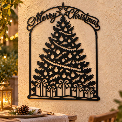 Merry Christmas Tree Laser SVG | Decorated Christmas Tree DXF | Holiday Metal Wall Art | Christmas Plasma CNC Cutting File SVG HappyDesignStudio 