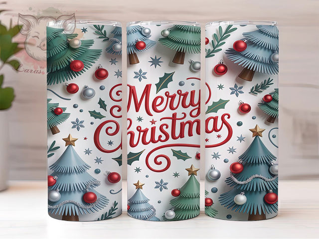 Merry Christmas Tree Tumbler, Holiday Tree Sublimation Design, Festive Evergreen Art, 20oz Christmas Tumbler, Whimsical Holiday Mug, Elegant Tree Cup, Seasonal Christmas Wrap Sublimation Lara' s Designs 