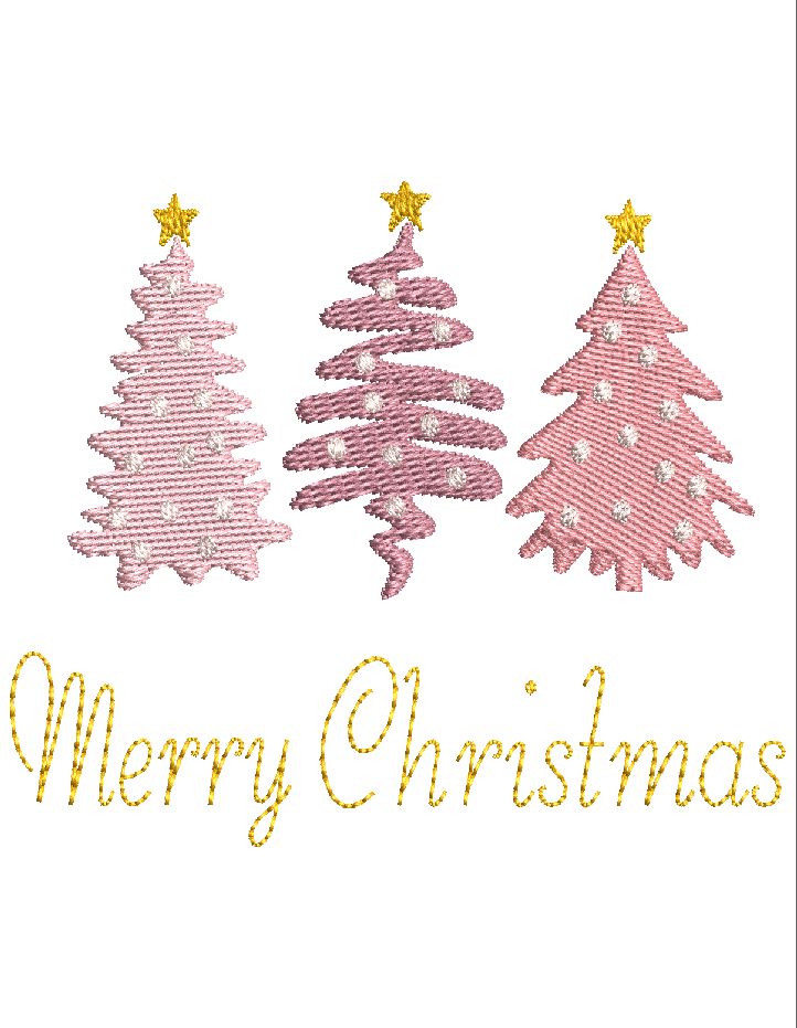 Merry Christmas Trees Embroidery Design 4 Sizes-File formats in pes,dst,jef,xxx,exp,vip,vp3, holiday, trending, Fall, Popular, season, merry Embroidery/Applique DESIGNS AestheticdesignsE 