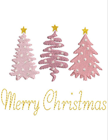 Merry Christmas Trees Embroidery Design 4 Sizes-File formats in pes,dst,jef,xxx,exp,vip,vp3, holiday, trending, Fall, Popular, season, merry Embroidery/Applique DESIGNS AestheticdesignsE 