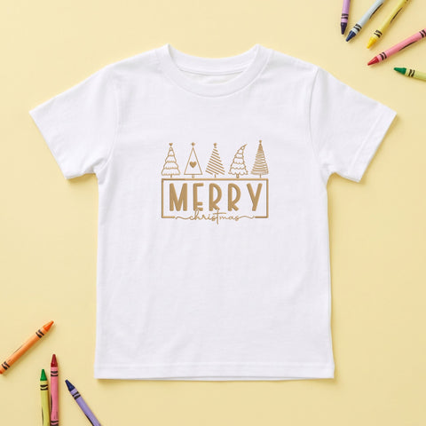 Merry Christmas Trees Embroidery Design – Five Christmas Trees Gold Holiday Typography Machine Embroidery File Embroidery/Applique DESIGNS PatternFeed8 