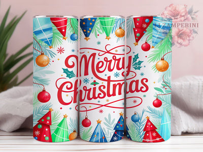 Merry Christmas Trees Tumbler, Holiday Tree Wrap, Festive Christmas Design, Sublimation Cup, 20oz Skinny Tumbler, Winter Holiday Drinkware, Christmas Tree Style Sublimation Li Zamperini 