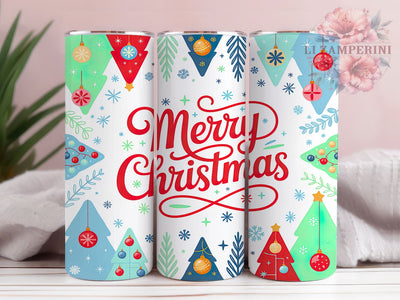Merry Christmas Trees Tumbler, Holiday Tree Wrap, Festive Christmas Design, Sublimation Cup, 20oz Skinny Tumbler, Winter Holiday Drinkware, Christmas Tree Style Sublimation Li Zamperini 