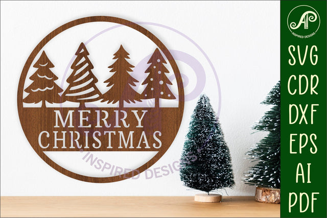 Merry Christmas trees wall sign svg laser cut SVG APInspireddesigns 