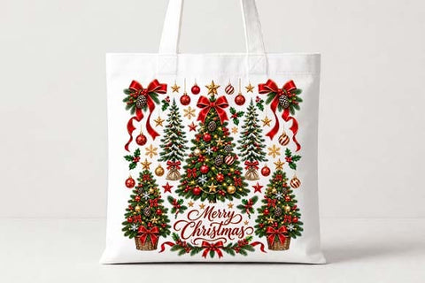 Merry Christmas Trees with Red Bows PNG SVG BillahCrafts 