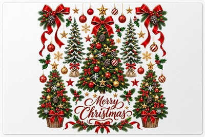 Merry Christmas Trees with Red Bows PNG SVG BillahCrafts 