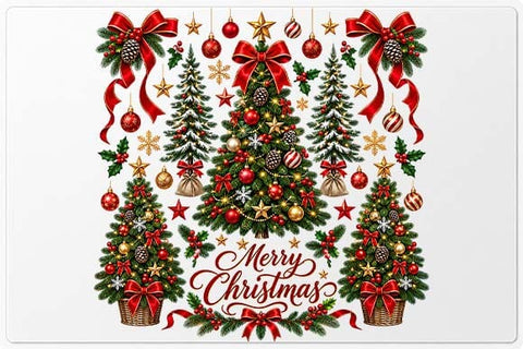 Merry Christmas Trees with Red Bows PNG SVG BillahCrafts 