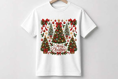 Merry Christmas Trees with Red Bows PNG SVG BillahCrafts 
