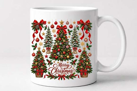 Merry Christmas Trees with Red Bows PNG SVG BillahCrafts 