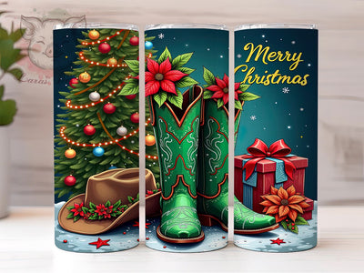 Merry Christmas Tumbler, Cowboy Boots Gift, Holiday Drinkware, Sublimation Wrap, Western Decor, Country Christmas, Festive Tumbler Sublimation Lara' s Designs 