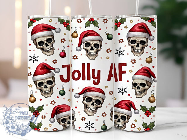 Merry Christmas Tumbler, Jolly AF, Skull Design, Holiday Sublimation, Festive Drinkware, Bright Christmas, Unique Xmas Gift, Edgy Holiday Decor Sublimation ToriDesigns 