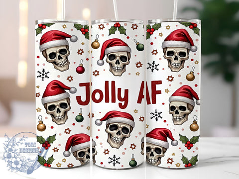 Merry Christmas Tumbler, Jolly AF, Skull Design, Holiday Sublimation, Festive Drinkware, Bright Christmas, Unique Xmas Gift, Edgy Holiday Decor Sublimation ToriDesigns 