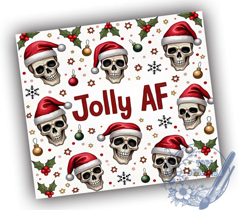 Merry Christmas Tumbler, Jolly AF, Skull Design, Holiday Sublimation, Festive Drinkware, Bright Christmas, Unique Xmas Gift, Edgy Holiday Decor Sublimation ToriDesigns 