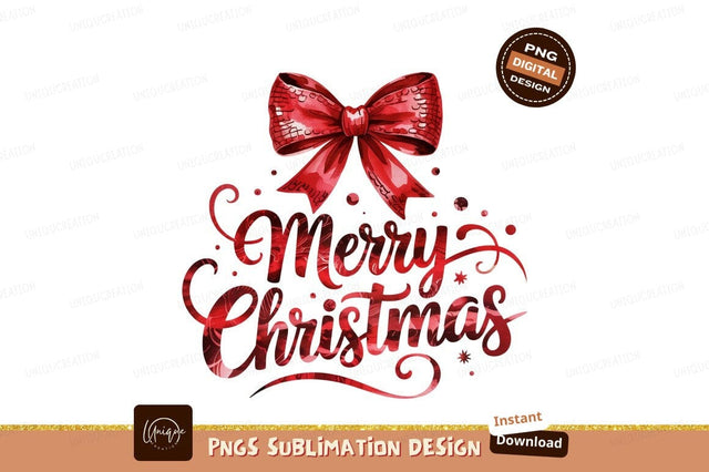 Merry Christmas Watercolour Red Bow Design Sublimation Designangry 