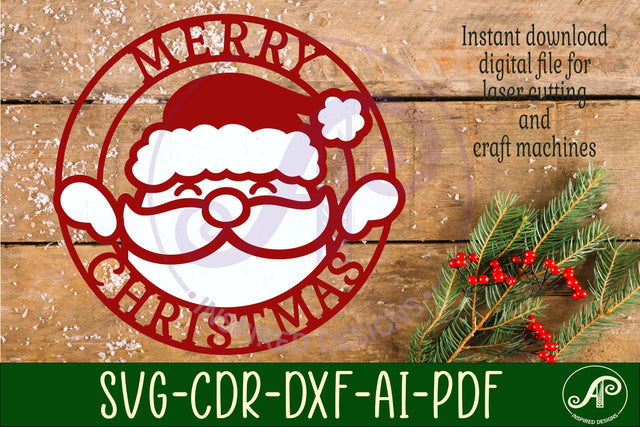 Merry Christmas with santa wall art sign, SVG file. vector SVG APInspireddesigns 