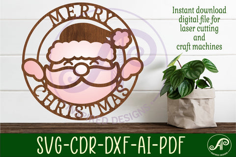 Merry Christmas with santa wall art sign, SVG file. vector SVG APInspireddesigns 