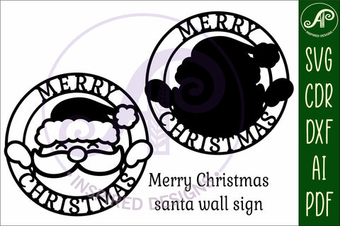Merry Christmas with santa wall art sign, SVG file. vector SVG APInspireddesigns 