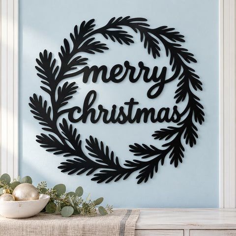 Merry Christmas Wreath Laser SVG | Christmas Door Hanger DXF | Pine Branch Metal Wall Art | Holiday Plasma Cutting File SVG HappyDesignStudio 