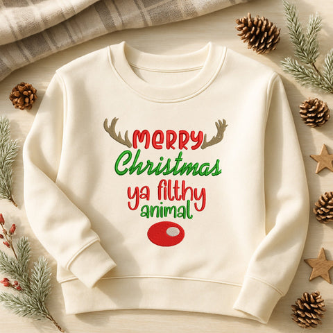 Merry Christmas Ya Filthy Animal Embroidery Design, Funny Holiday Saying, Christmas Machine Embroidery, Festive Pattern PES DST EXP Jef VP3 Embroidery/Applique DESIGNS HappyDesignStudio 