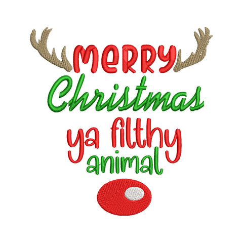 Merry Christmas Ya Filthy Animal Embroidery Design, Funny Holiday Saying, Christmas Machine Embroidery, Festive Pattern PES DST EXP Jef VP3 Embroidery/Applique DESIGNS HappyDesignStudio 