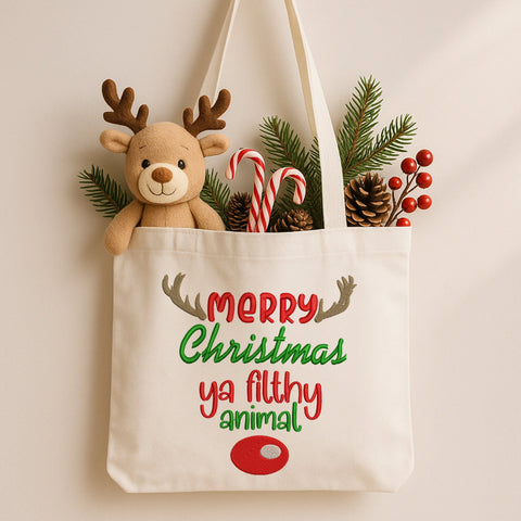 Merry Christmas Ya Filthy Animal Embroidery Design, Funny Holiday Saying, Christmas Machine Embroidery, Festive Pattern PES DST EXP Jef VP3 Embroidery/Applique DESIGNS HappyDesignStudio 