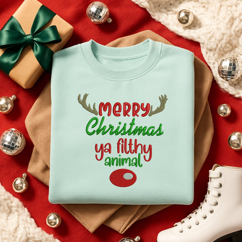 Merry Christmas Ya Filthy Animal Embroidery Design, Funny Holiday Saying, Christmas Machine Embroidery, Festive Pattern PES DST EXP Jef VP3 Embroidery/Applique DESIGNS HappyDesignStudio 