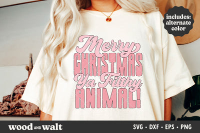 Merry Christmas Ya Filthy Animal SVG | Pink Christmas SVG SVG Wood And Walt 