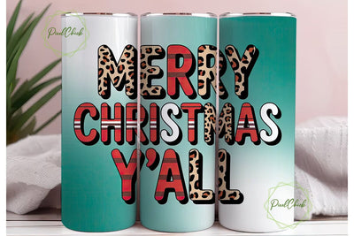 Merry Christmas Y'all 20oz Tumbler Wrap Sublimation PixelChick 
