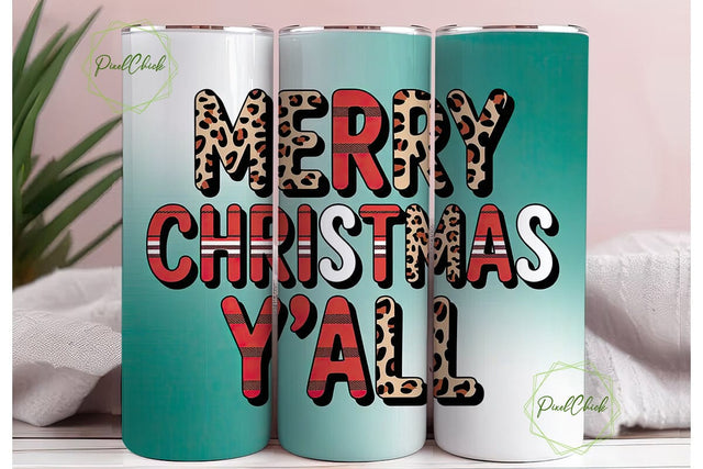Merry Christmas Y'all 20oz Tumbler Wrap Sublimation PixelChick 