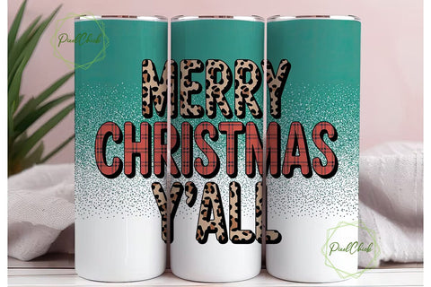 Merry Christmas Y'all 20oz Tumbler Wrap Sublimation PixelChick 