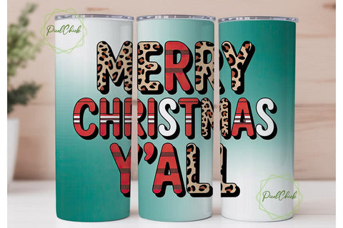 Merry Christmas Y'all 20oz Tumbler Wrap Sublimation PixelChick 
