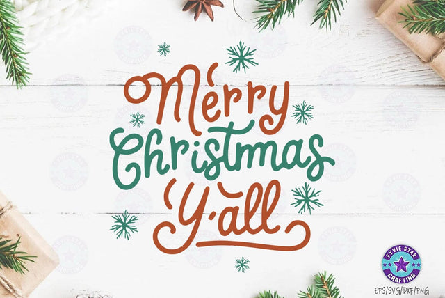 Merry Christmas y'all. Christmas Quote SVG Design, Christmas Sublimation SVG FiveStarCrafting 