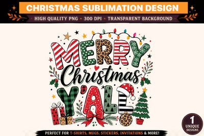 Merry Christmas Y’all PNG, Christmas Sublimation Design, Southern Christmas T-Shirt, Holiday DTF PNG, Festive Xmas Shirt Sublimation BlackCatsMedia 